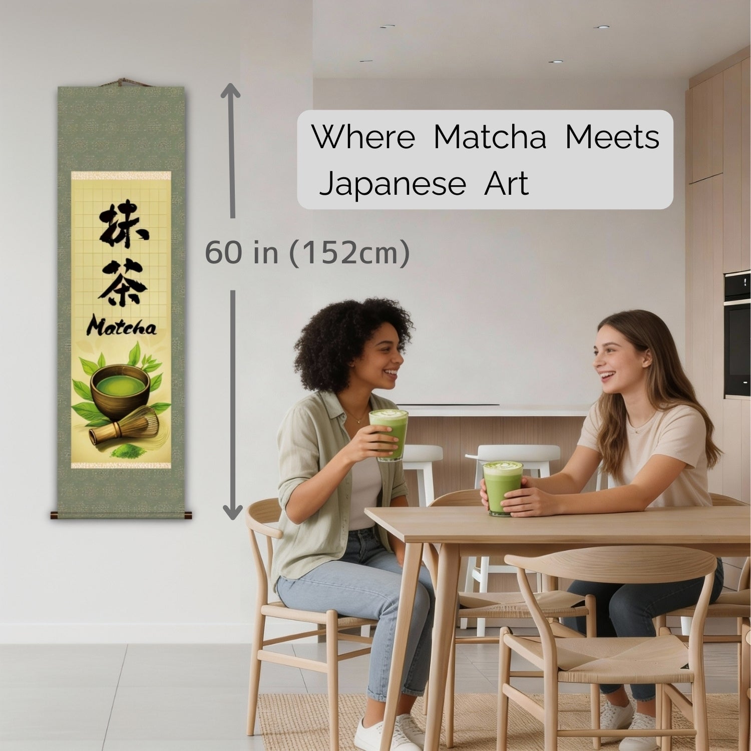 Japanische Matcha Kakemono Wandrolle – Matcha-Besen und Teezeremonie