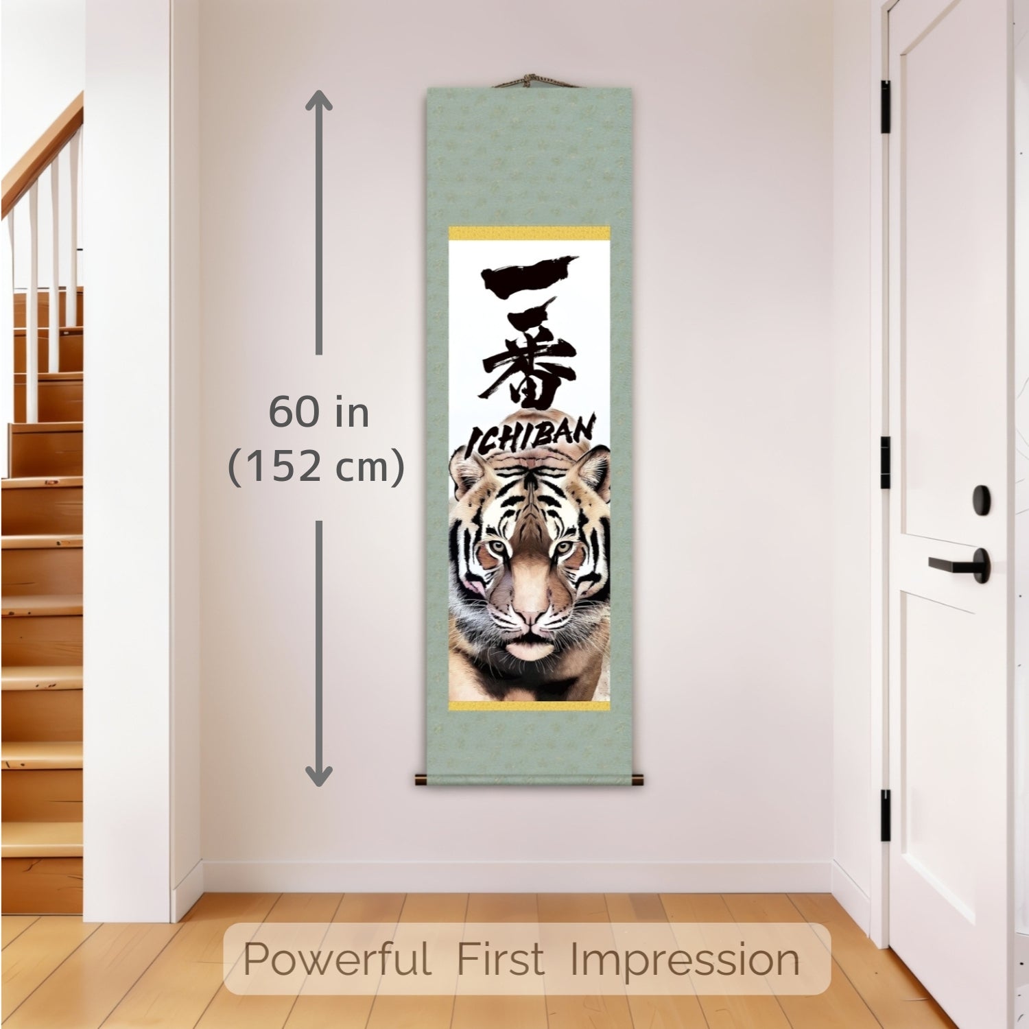 Japanischer Ichiban Tiger Kakemono Wandbehang – Kraftvolles Tigerporträt 